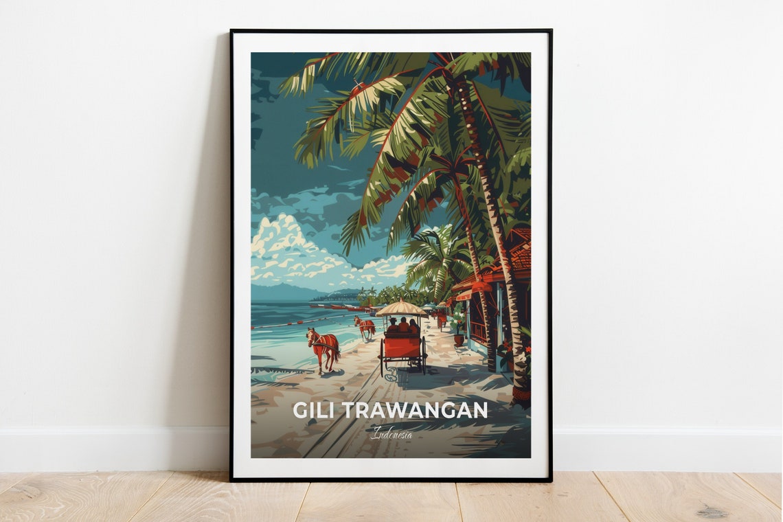 Gili Trawangan Travel Poster Horse N Cart Ride City Print Cityscape Artwork Birthday Wedding Gift Wall Art Location Print Home Decor