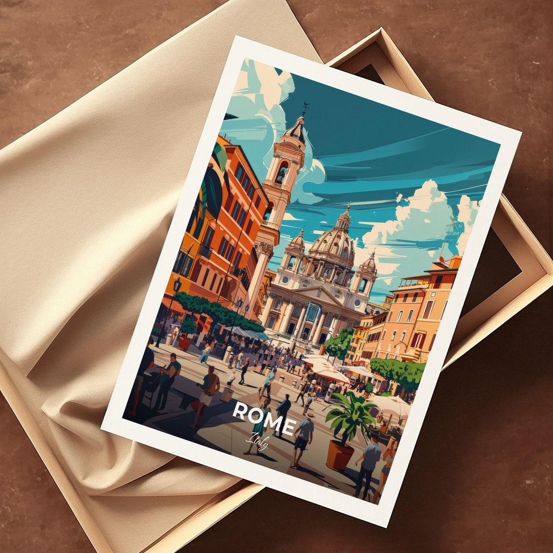 Rome Piazza del Popolo Grand Dome Historic Square Travel Poster - Image 3