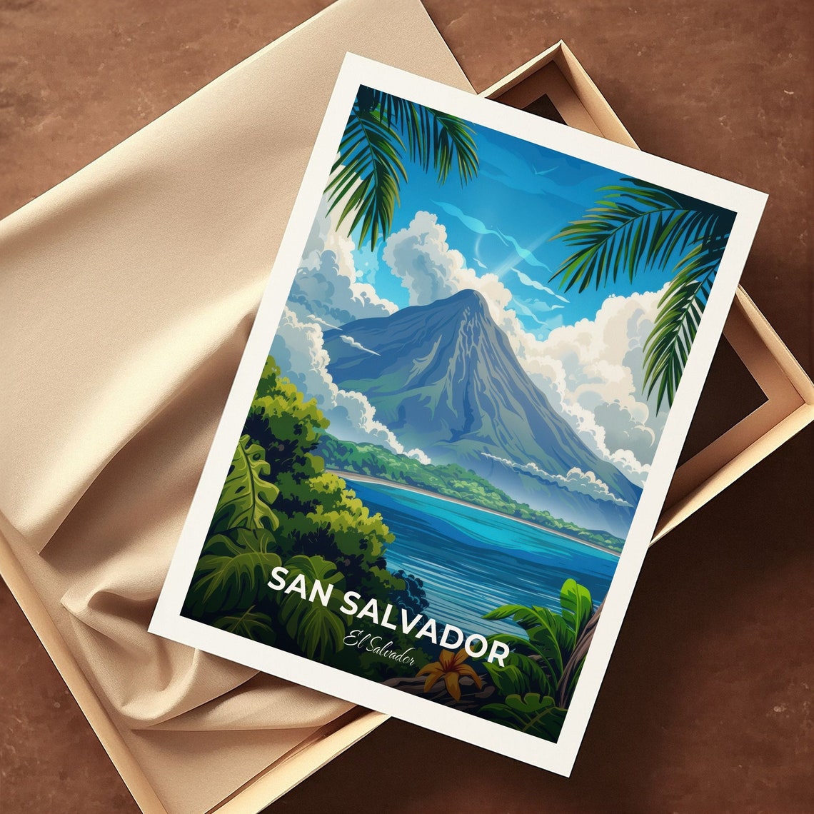 San Salvador Travel Poster San Salvador Volcano City Print Cityscape Artwork Birthday Wedding Gift Wall Art Location Print - Image 3