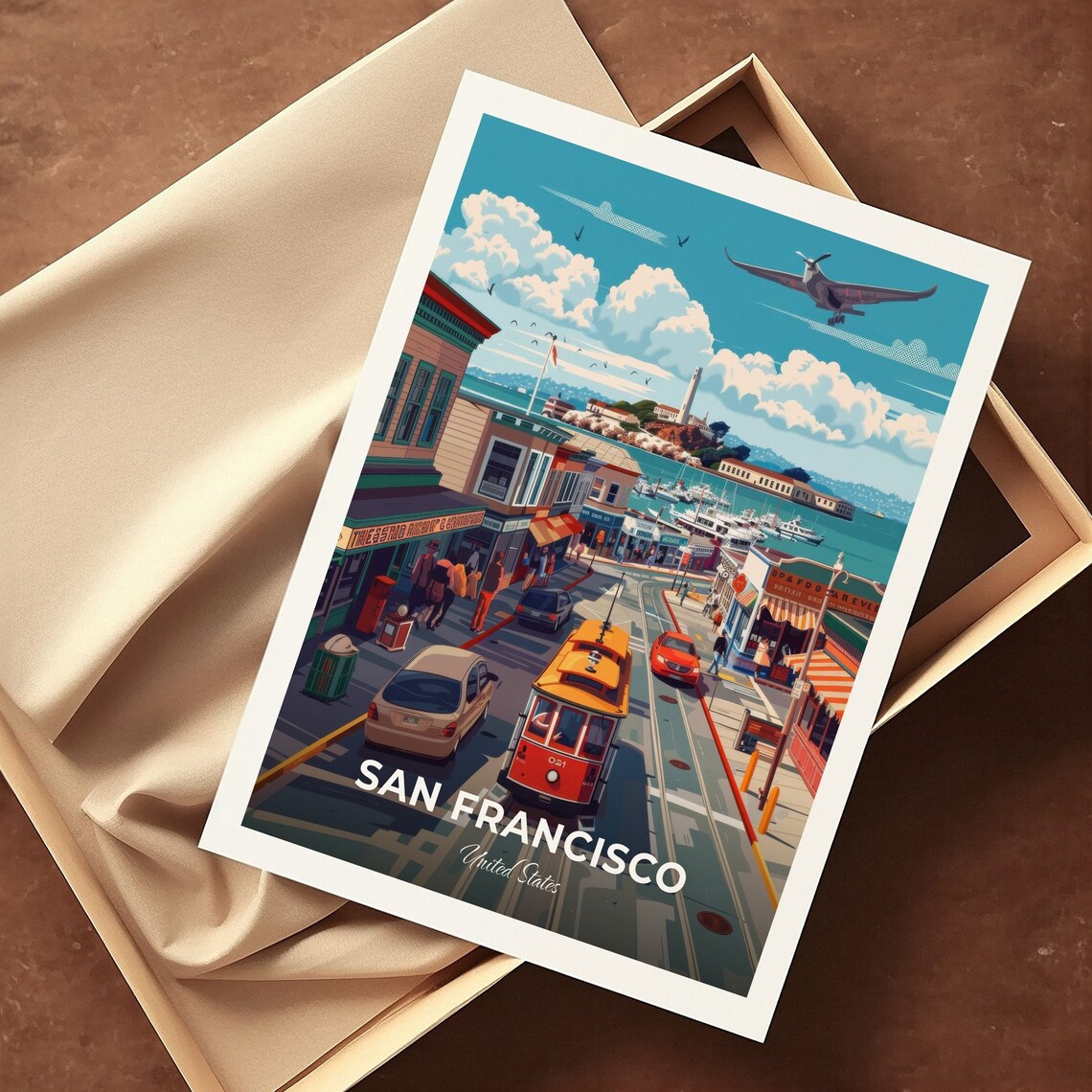 San Francisco Fishermans Wharf Cable Car Bay View Travel Poster - Image 3