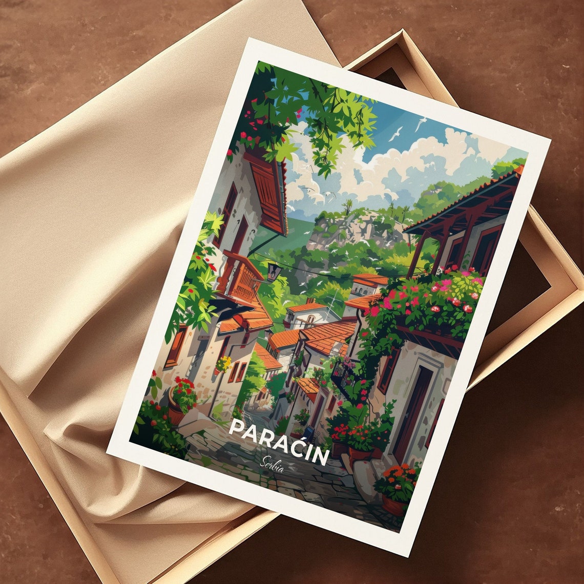 Paracin Serbia Historic Old Town Flower Street Art Travel Poster - Image 3