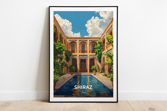 Shiraz Iran Zinat ol Molk House Courtyard Pool Arches Travel Poster