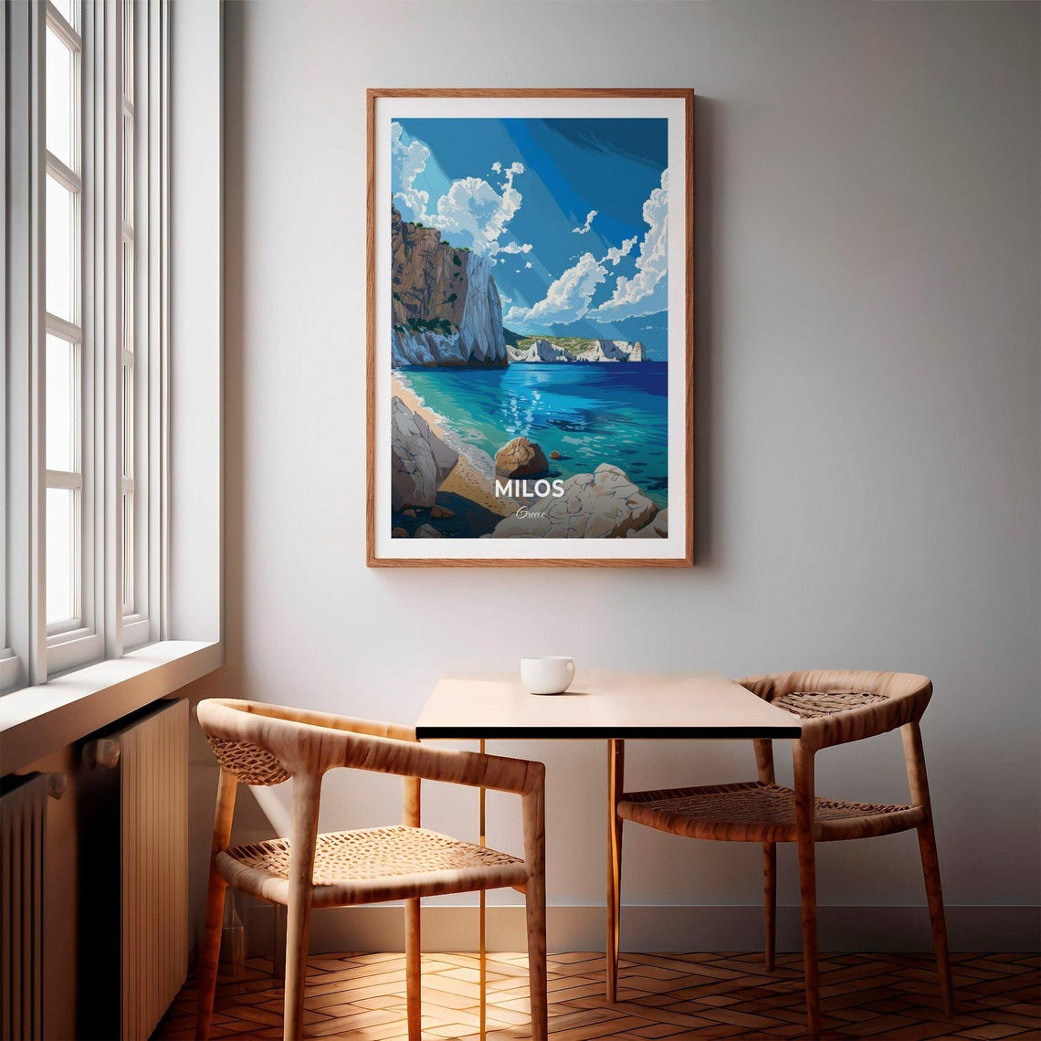 Milos Greece White Cliff Beach Tsigrado Bay Blue View Poster - Image 2
