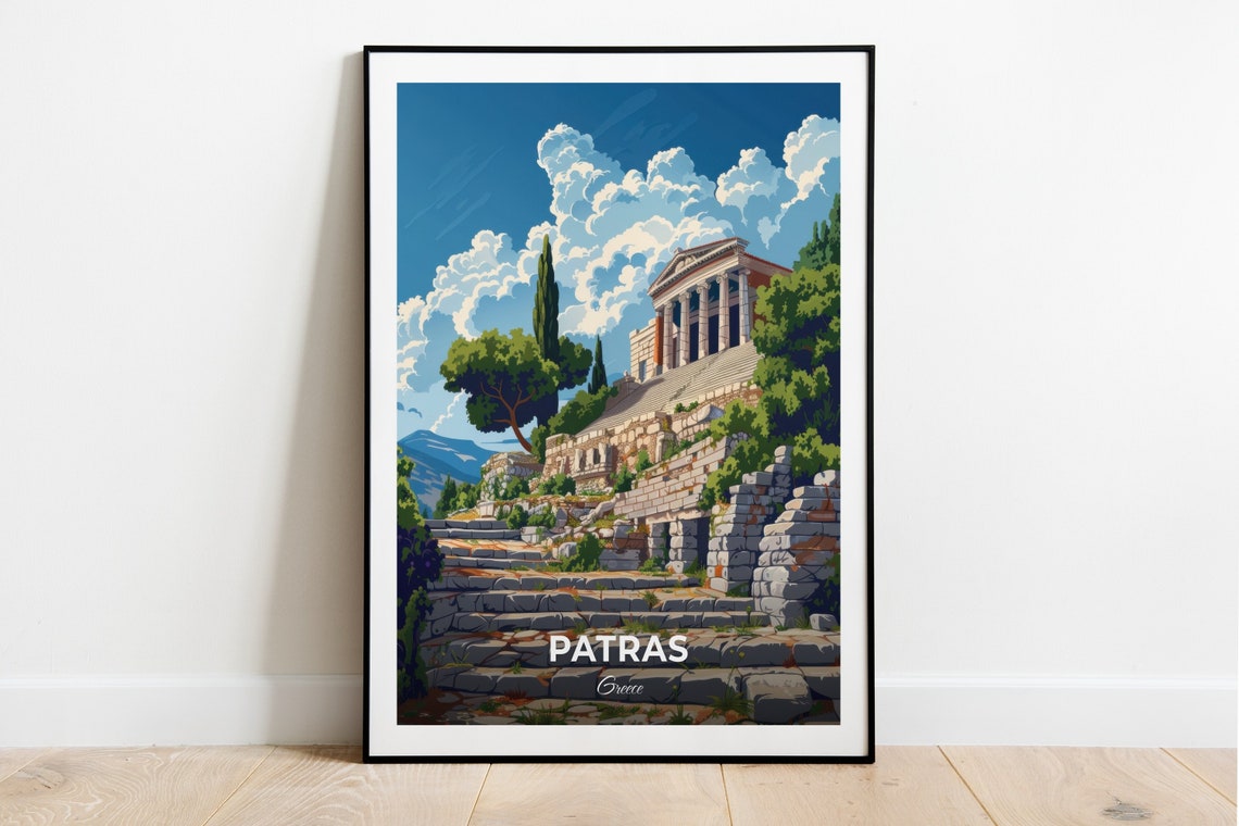 Patras Greece Ancient Temple Among Stone Ruins Travel Poster