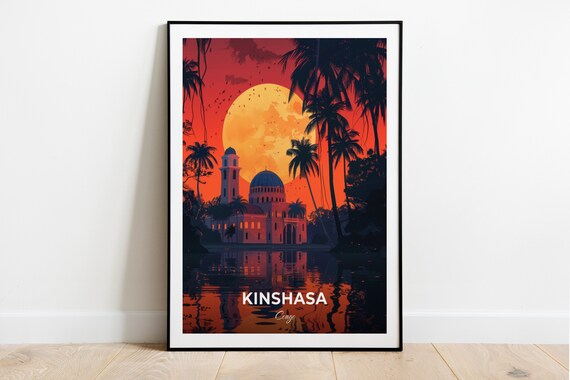 Kinshasa Congo Mausoleum Monument Palm Moonlight Night Scene Poster