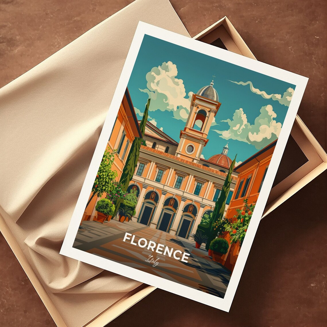 Florence Italy Bell Tower Church Courtyard Historic Architecture Poster - Image 3