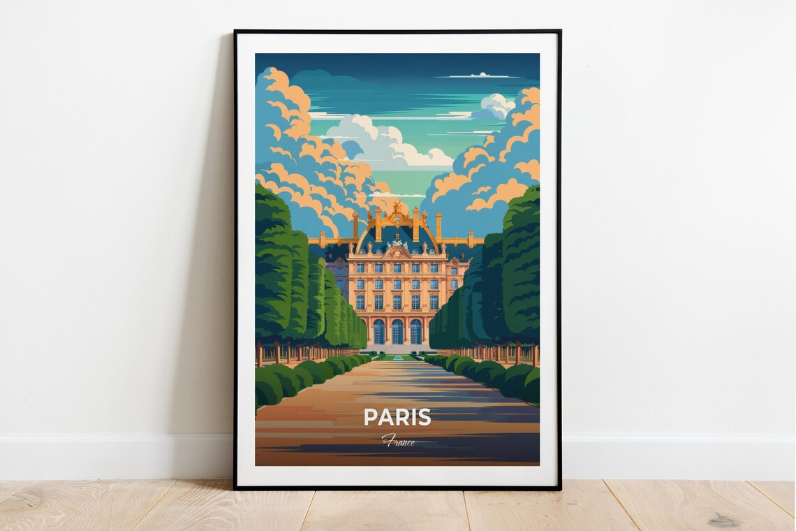 Paris France Grand Palace Formal Gardens Classical Travel Poster
