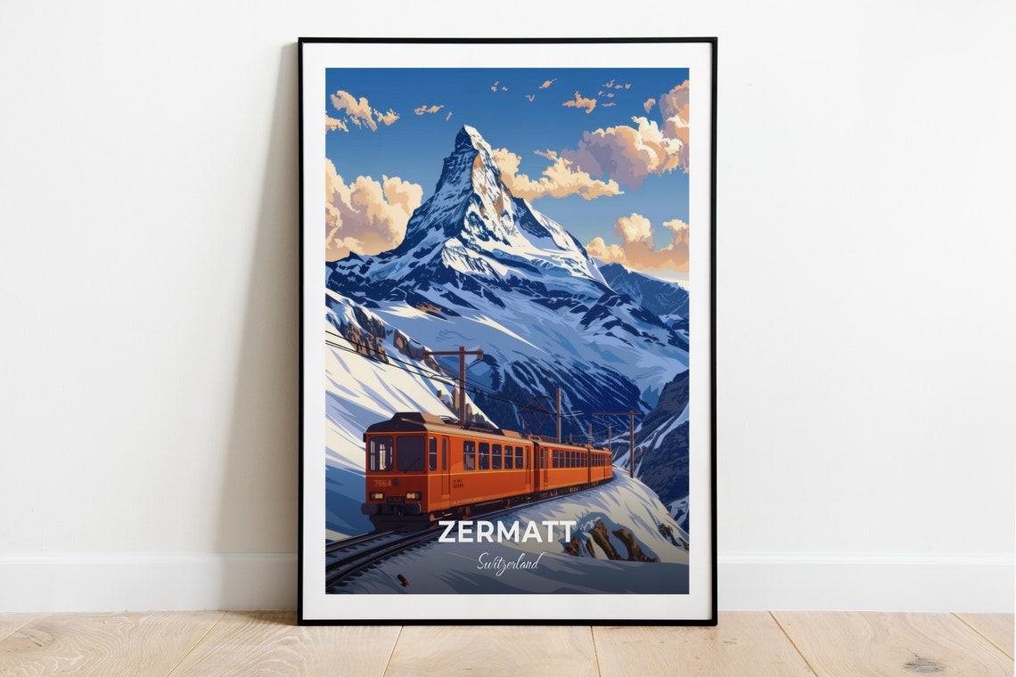 Zermatt Switzerland Matterhorn Red Train Alpine Railway Travel Poster