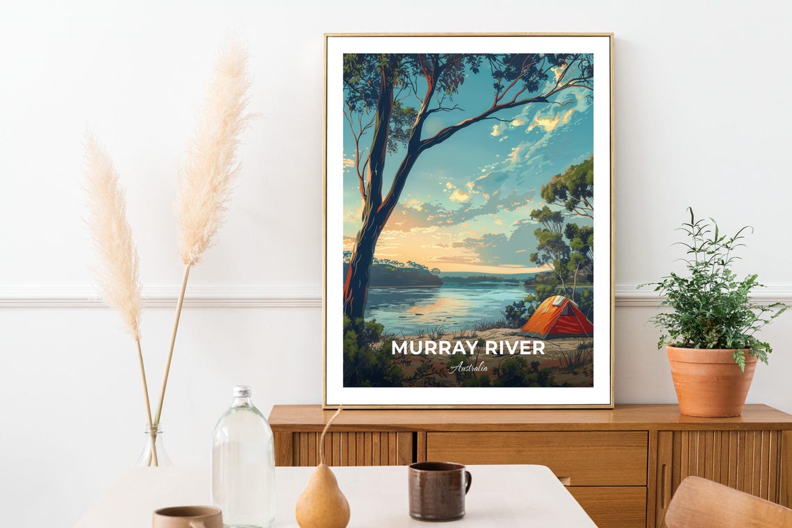 Murray River Australia Riverside Camp Tent Sunset Gum Tree Poster - Image 3