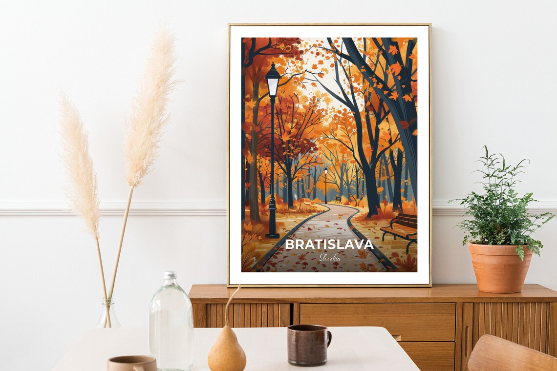 Bratislava Slovakia Golden Autumn Orange Foliage Park Trail Travel Poster - Image 2