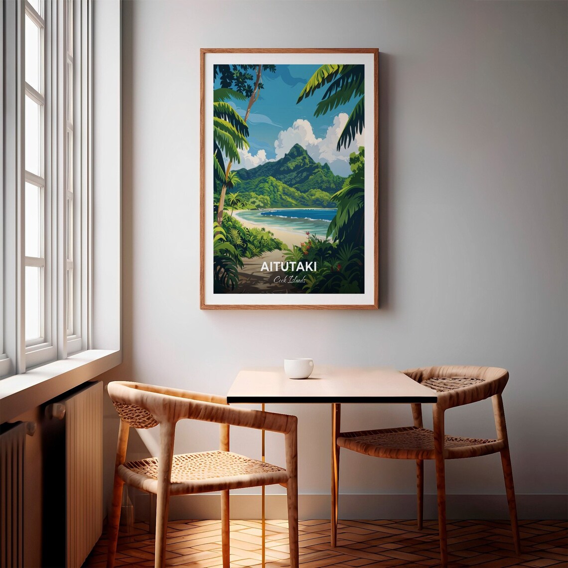 Aitutaki Jungle Cove Mountain Peak Tropical Lagoon Travel Poster - Image 2