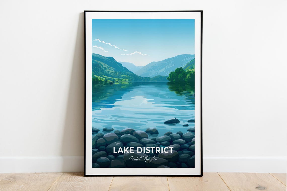 Lake District England Calm Pebble Shore Lake Reflection Poster