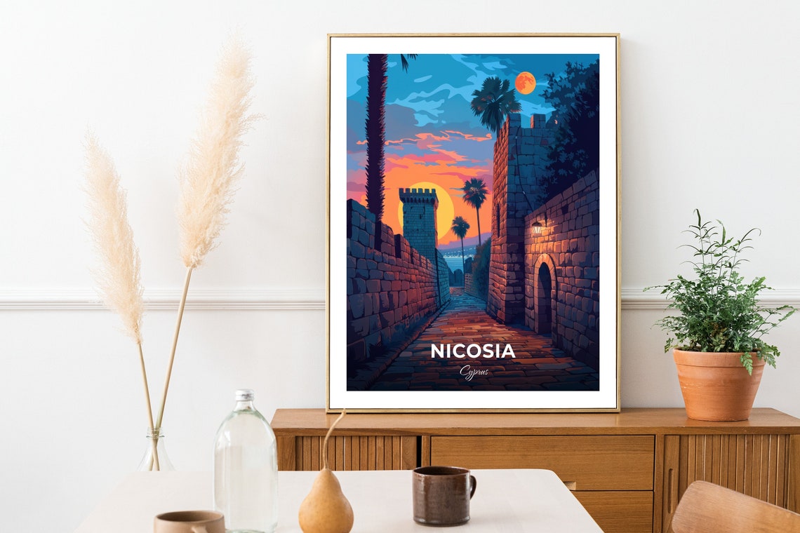 Nicosia Cyprus Famagusta Gate Stone Walls Sunset Palms Travel Poster - Image 2