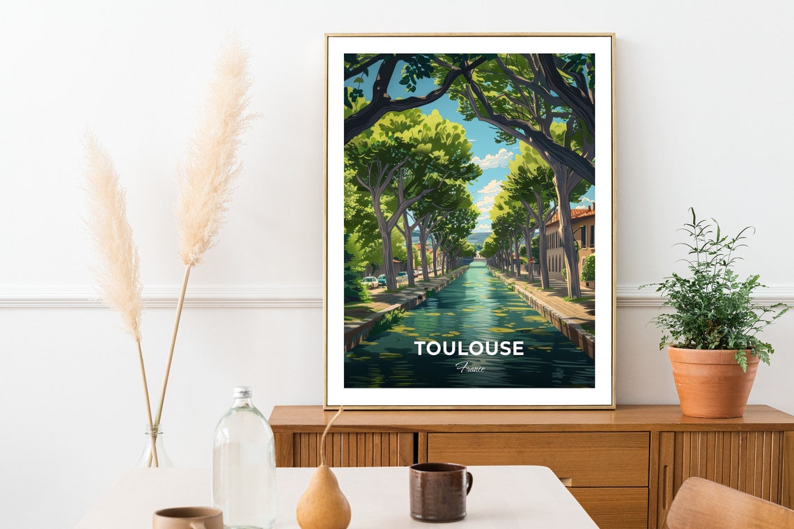 Toulouse France Canal Du Midi Tree Lined Canal Travel Poster - Image 2