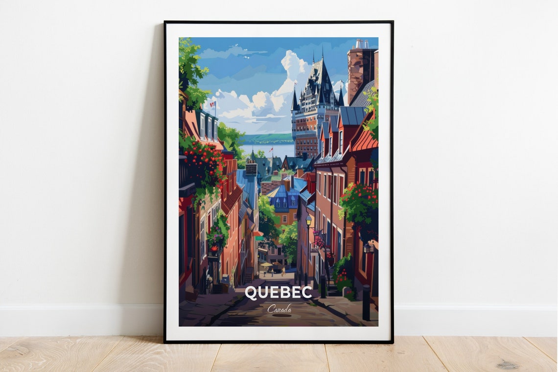 Quebec Canada Old Quebec Cobblestone Street View Travel Poster