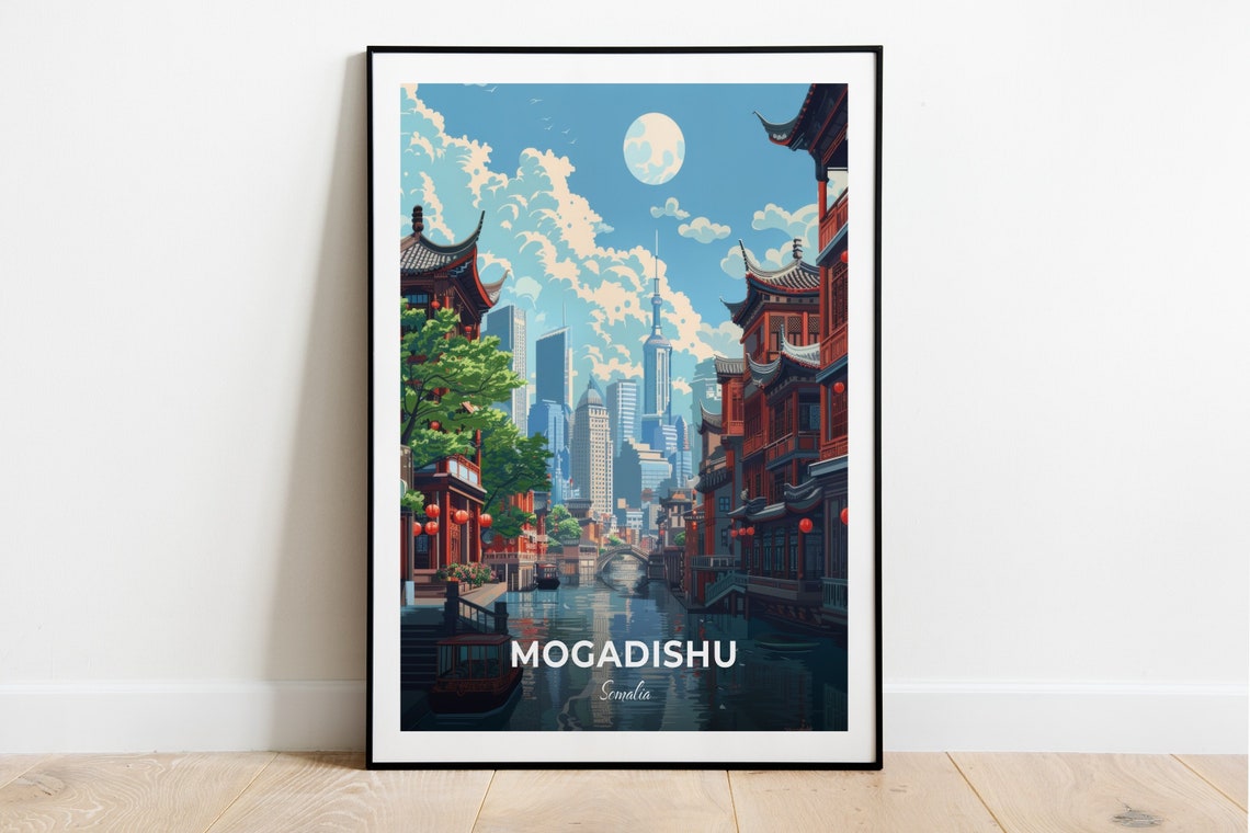 Mogadishu Old Chinese City Canal Lantern Street Scene Poster