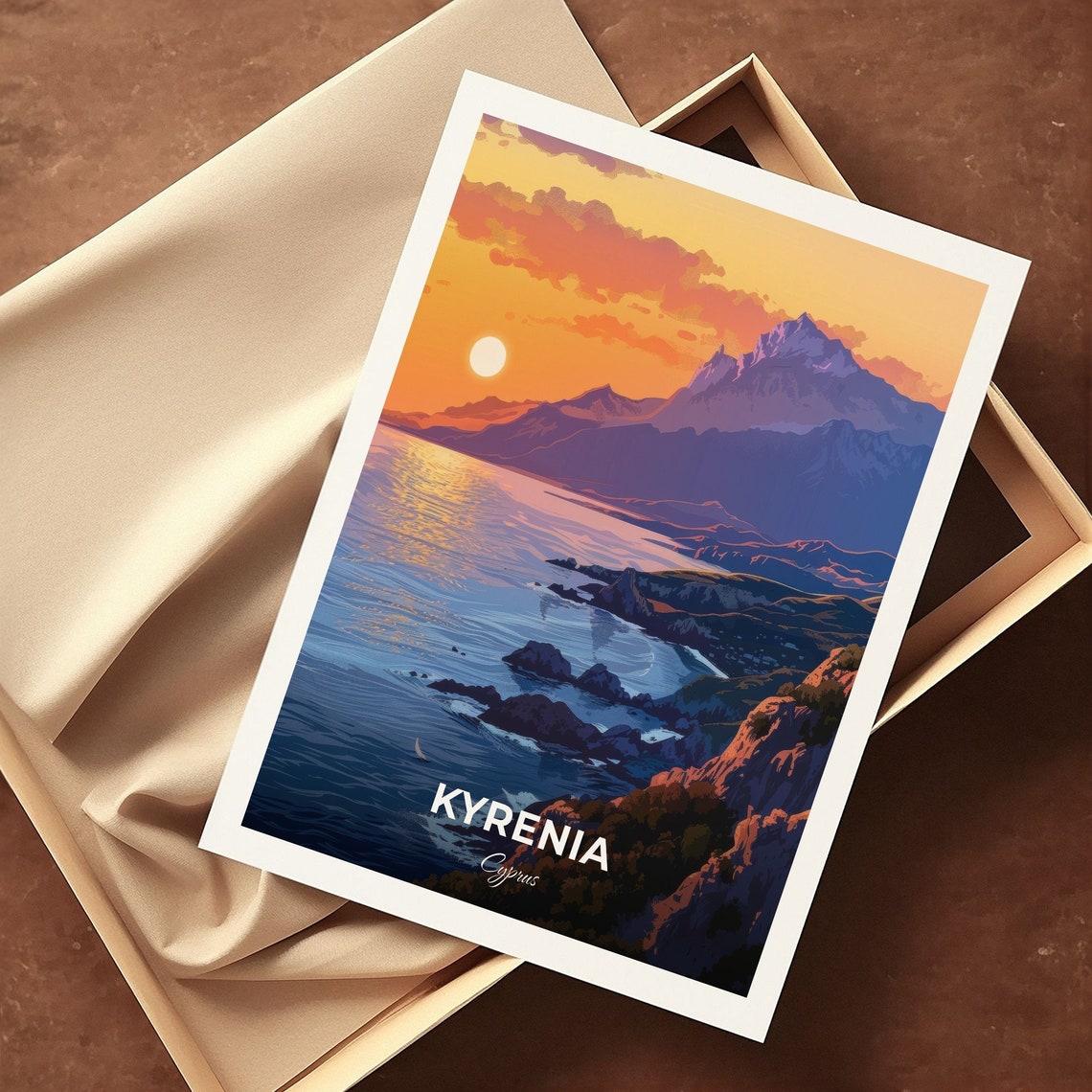 Kyrenia Cyprus Five Finger Mountains Sunset Coast Scene Poster - Image 3