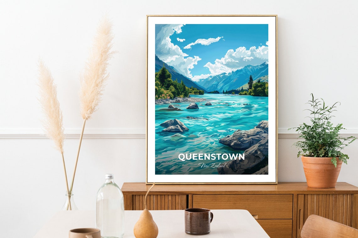 Queenstown Shotover River Whitewater Rapids Peaks Travel Poster - Image 2