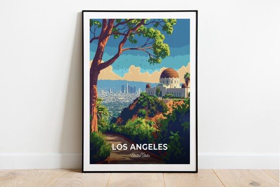 Los Angeles Griffith Observatory Dome Skyline View Travel Poster