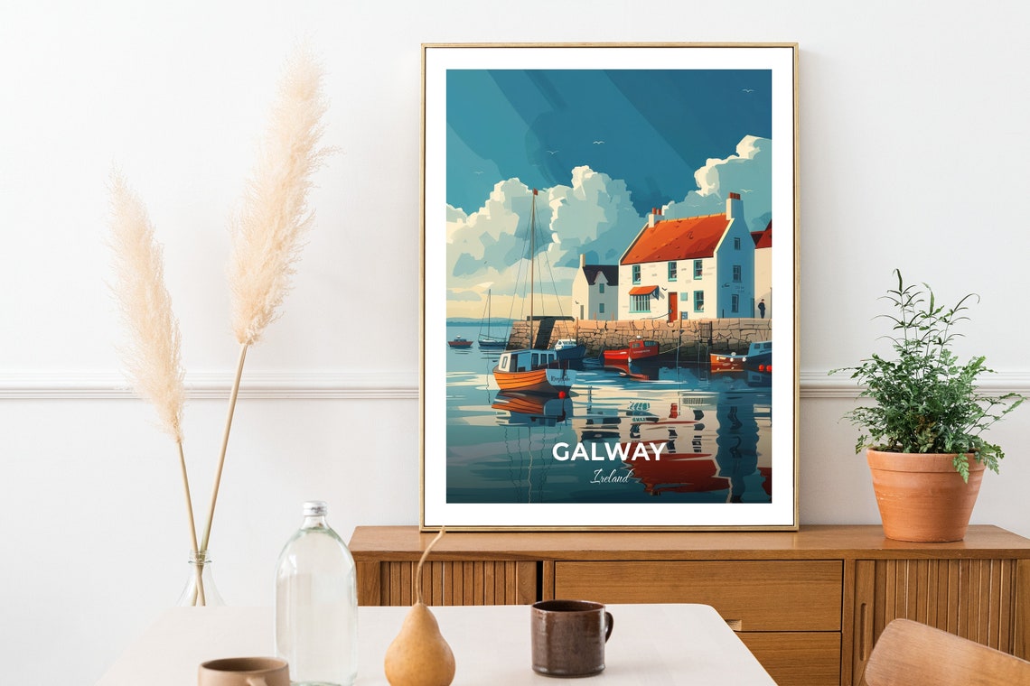 Galway City Museum Harbor Sailboats White House Ireland Travel Poster - Image 2