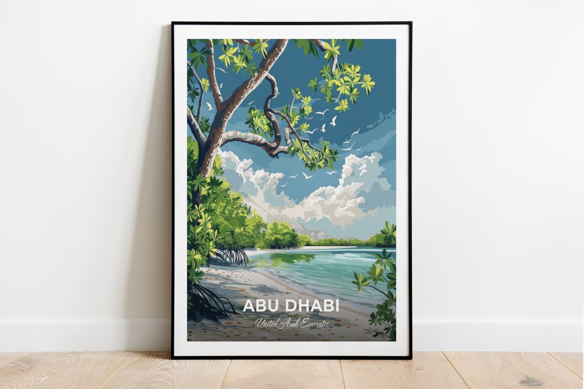 Abu Dhabi Mangrove National Park Beach Shoreline Trees Travel Poster