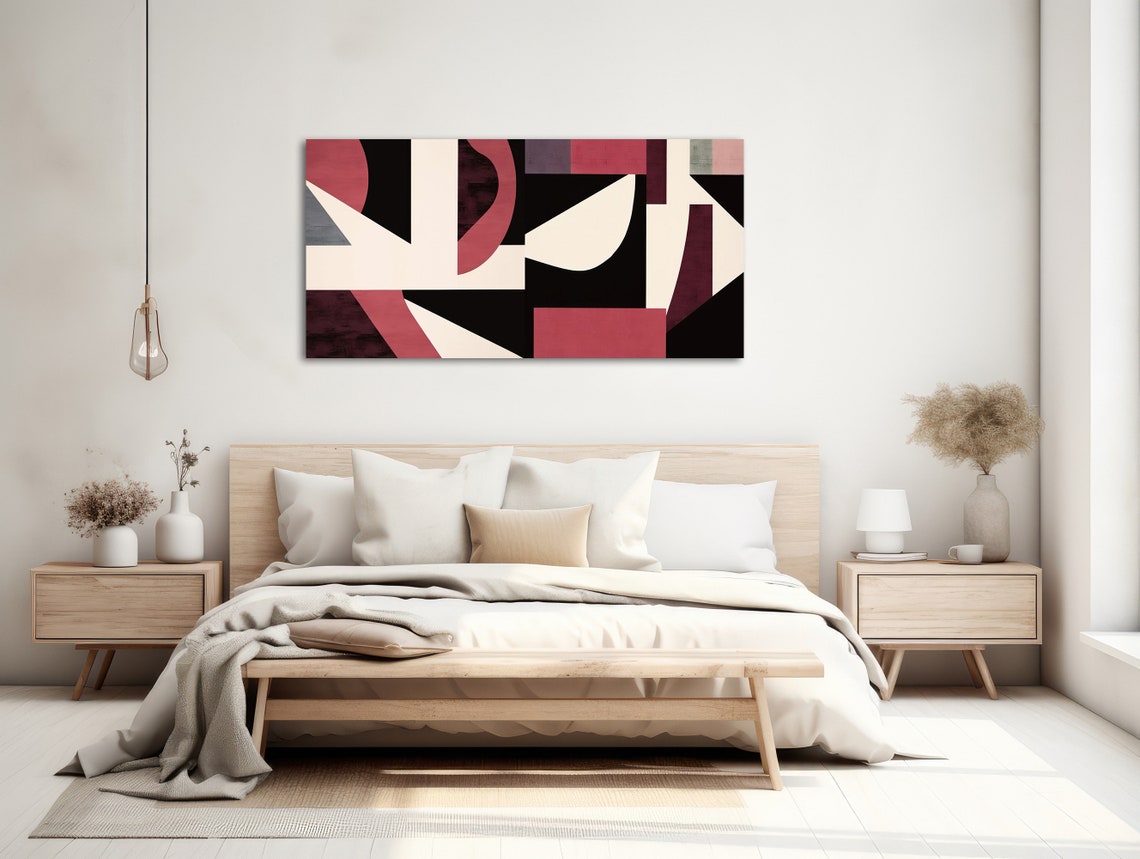 Panoramic Bauhaus Geometric Black Cream Rose Sharp Angles Wall Art - Image 2