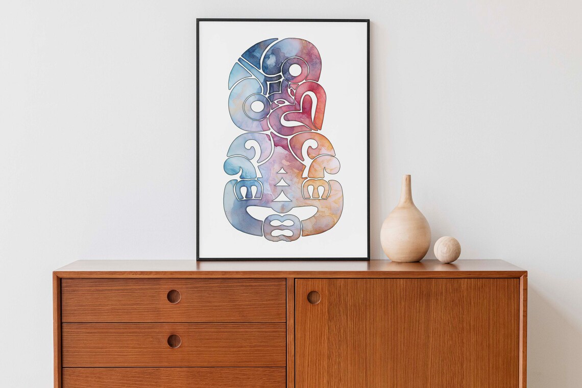 Tiki Watercolor Art New Zealand Maori Art Print - Image 2