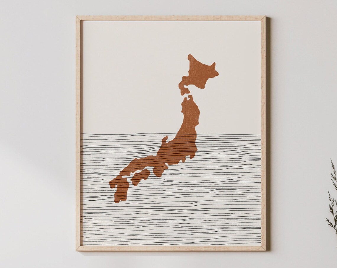 Japan Map Silhouette Boho Minimalist Terracotta Travel Art Poster