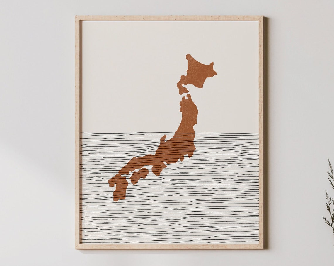 Japan Print Boho Wall Art And Decor Country Travel Poster Map Silhouette Japanese Nihon