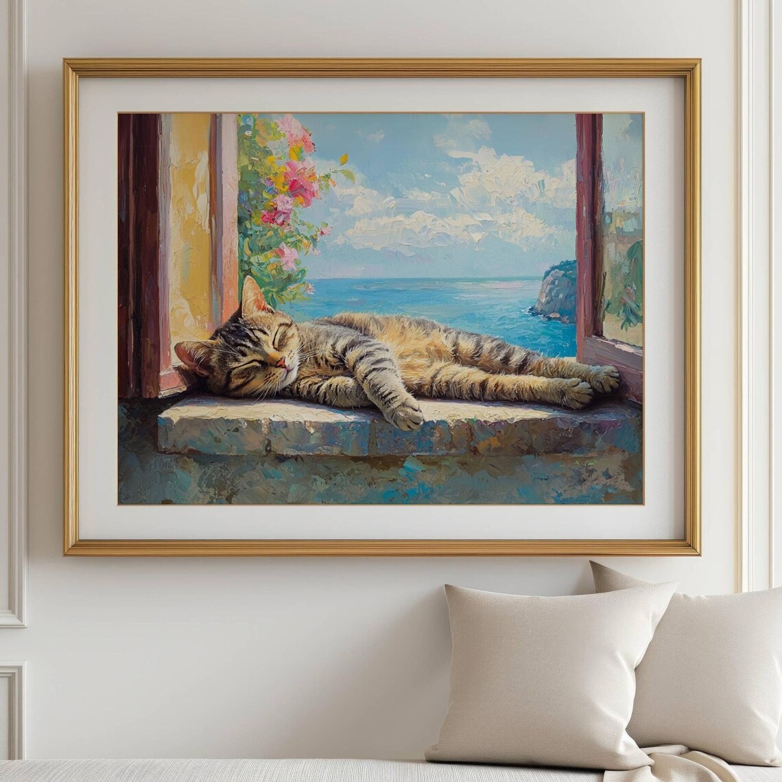 Tabby Cat on Villa Windowsill, Italian Art Print - Image 7