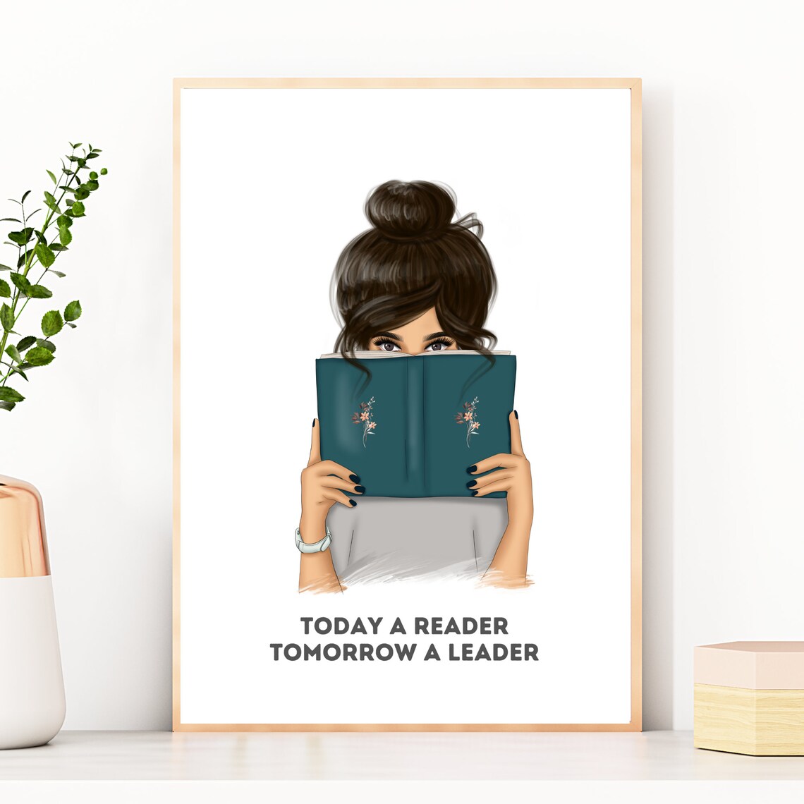 Today a Reader Tomorrow a Leader Girl Reading Book Lover Print