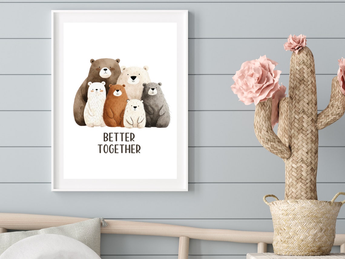 Bear Family Art Cute Woodland Animal Nursery Print Family Quote Instant Kids Room Wall Decor Playroom Bear Poster - Image 3