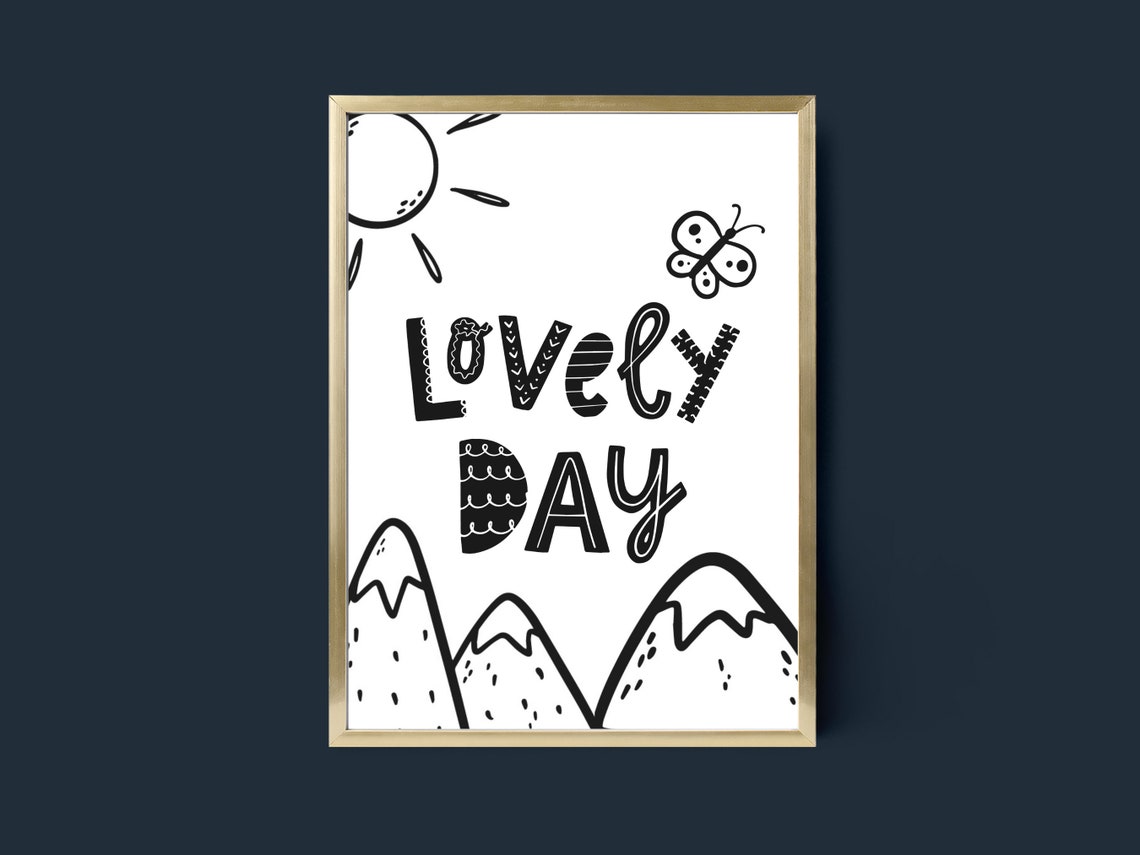 Lovely Day Monochrome Doodle Mountains Nursery Poster for Kids - Image 4