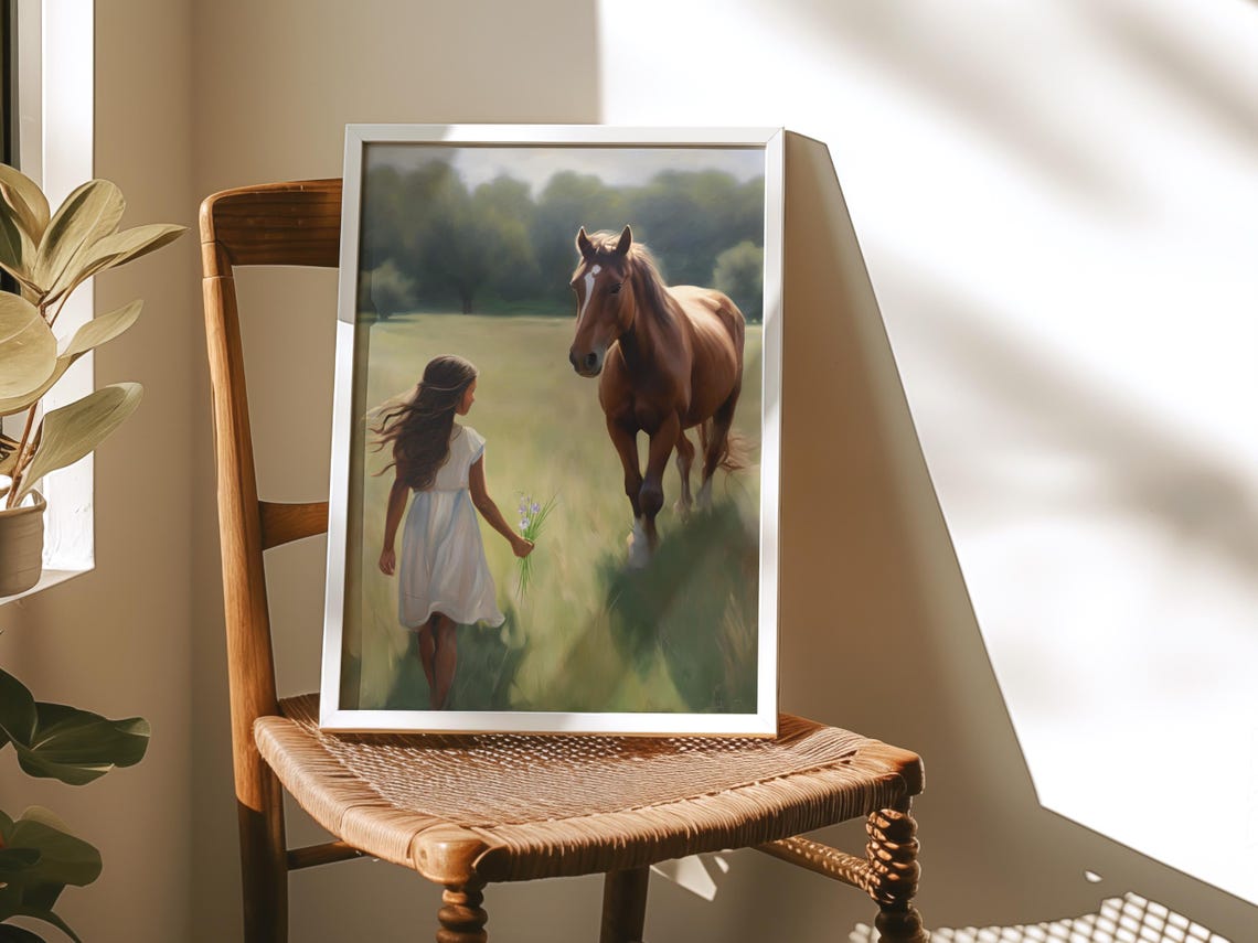 Horse Art Horse Art For Girls Room Equestrian Wall Decor Girl And Horse Farmhouse Art Print Horse Nursery Decor Print