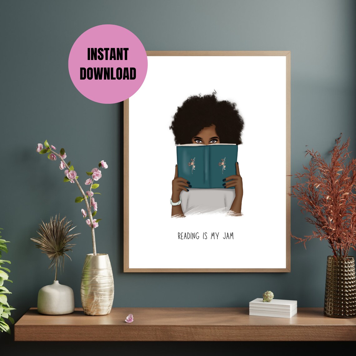 Reading Is My Jam Girl Reading a Book Lover Illustration Poster - Image 2