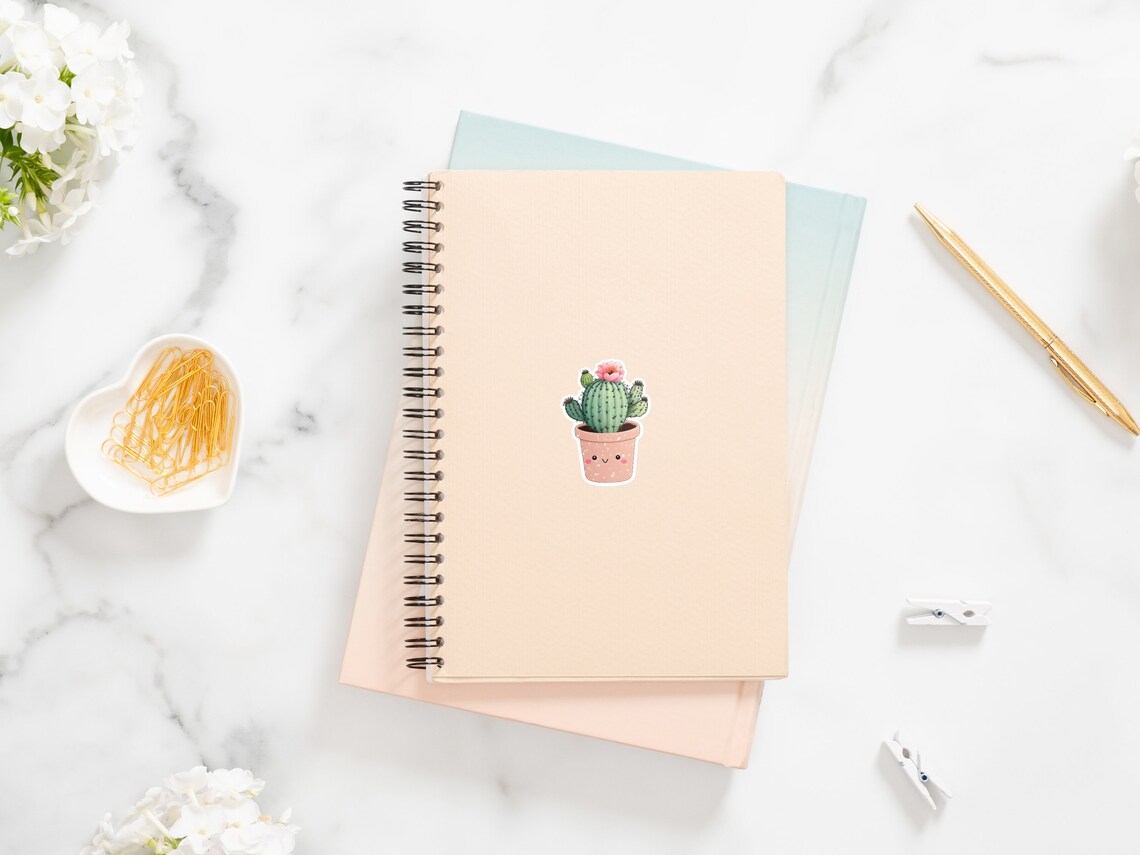 Cute Kawaii Cactus In Pink Pot Watercolor Vinyl Sticker Print