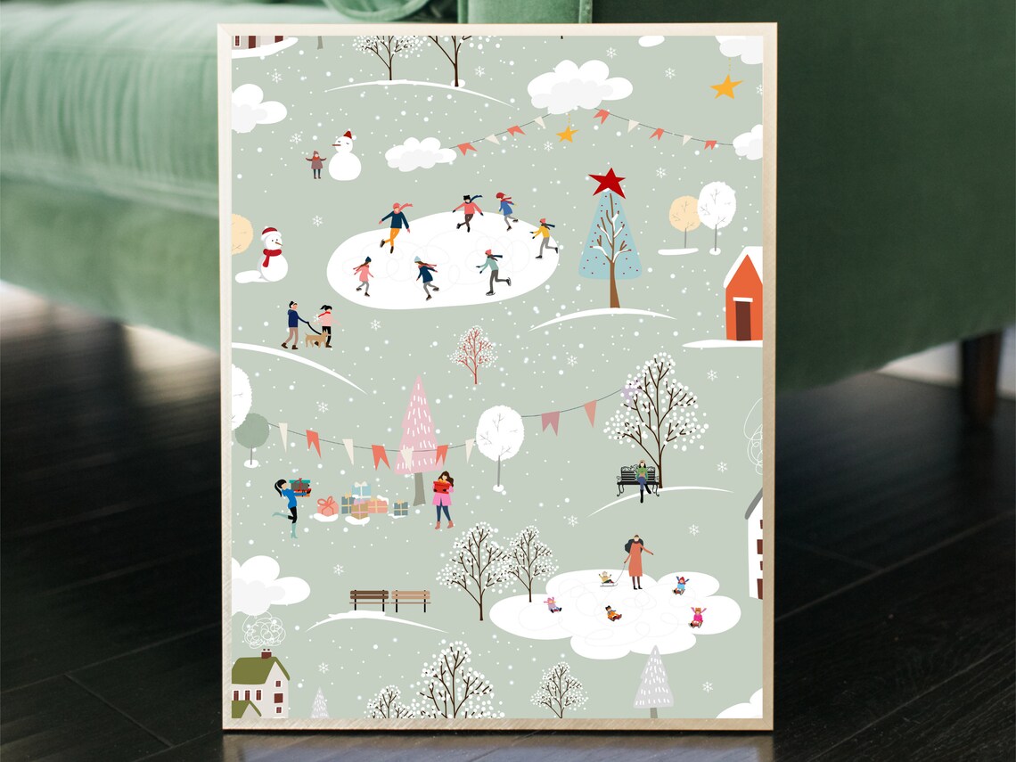 Busy Winter Village Art Print, Holiday Decor - Image 3