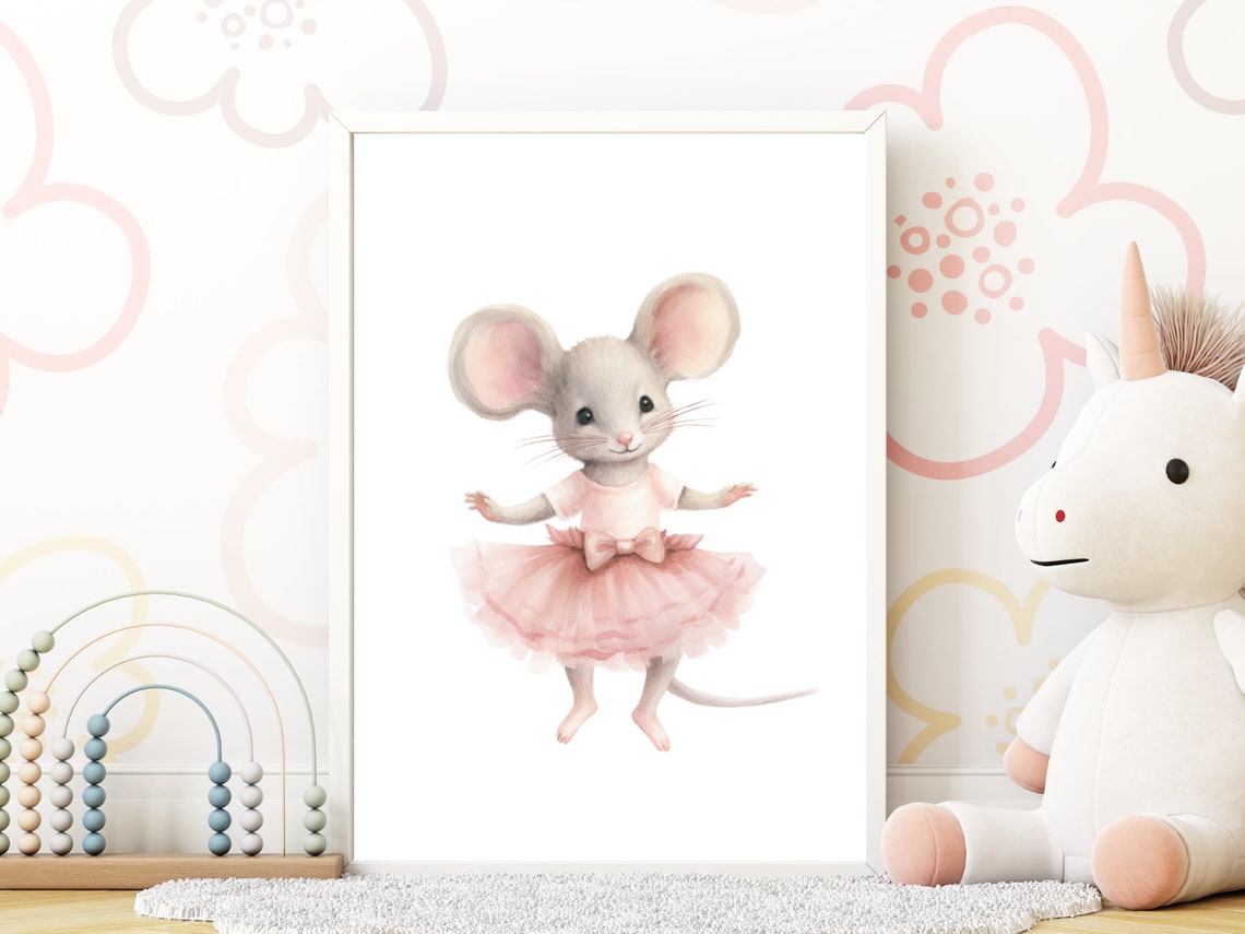 Cute Dancing Ballerina Mouse Pink Tutu Bow Watercolor Poster - Image 4