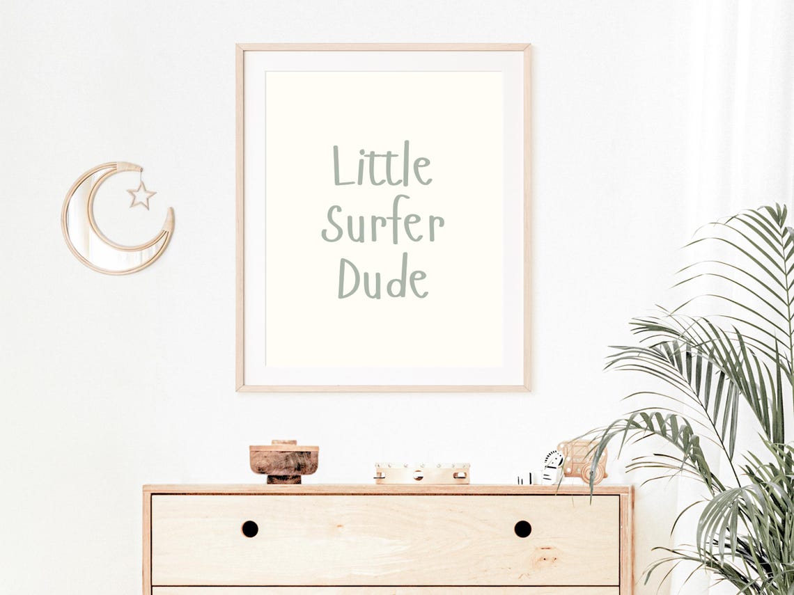 Little Surfer Dude Hand Lettered Typography Coastal Nursery Poster - Image 4