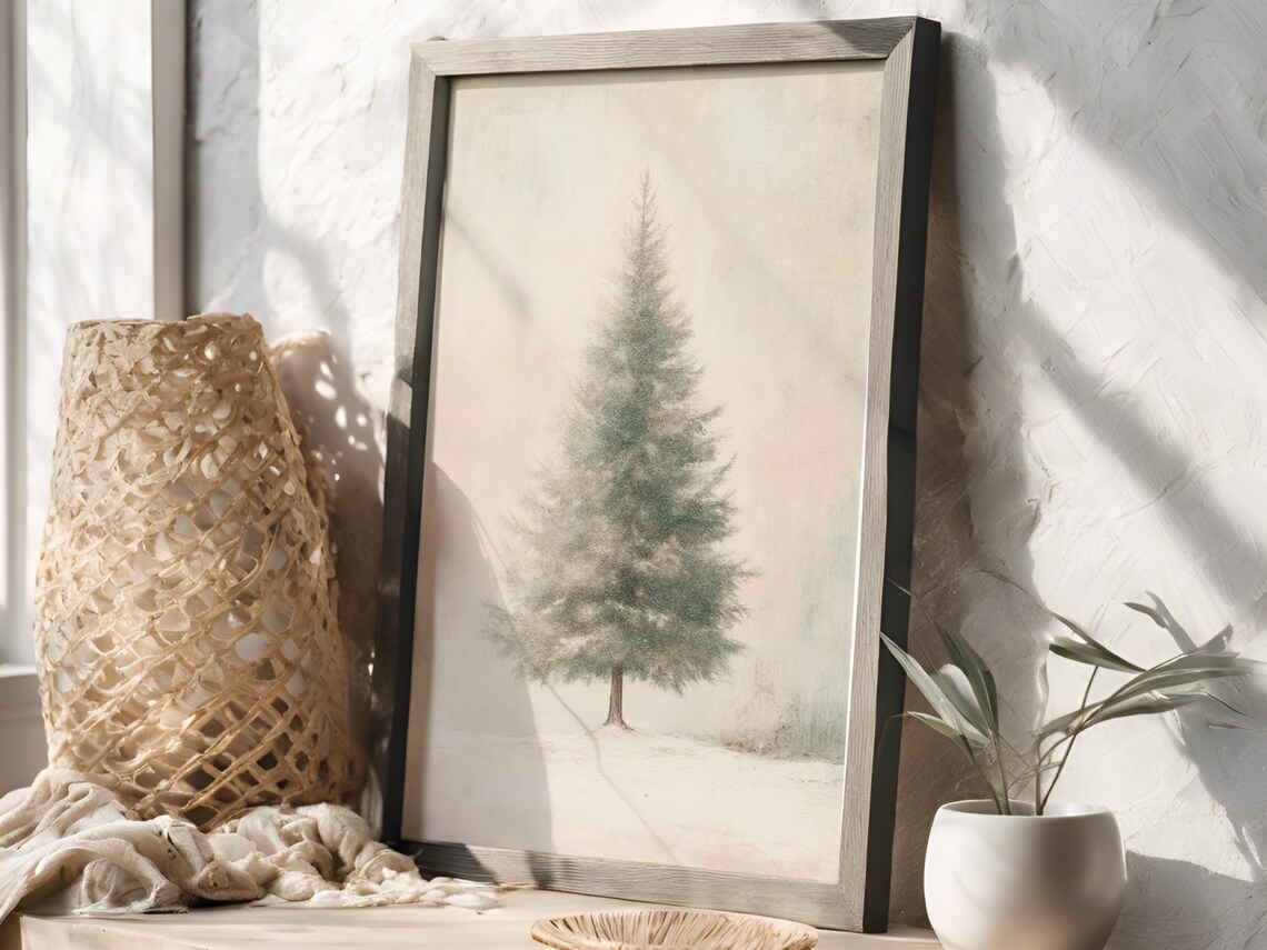 Minimalist Pine Tree Winter Forest Poster Neutral Mantel Wall Decor - Image 2