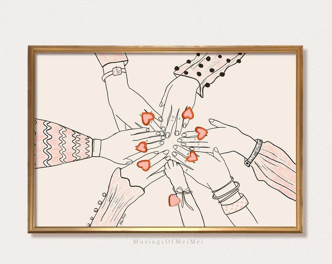Friendship Hands in Circle with Heart Charms Galentine Wall Art - Image 4