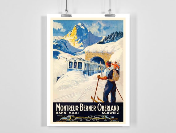 Switzerland Montreux Oberland Bernois Mob Vintage Ski Poster Framed Unframed