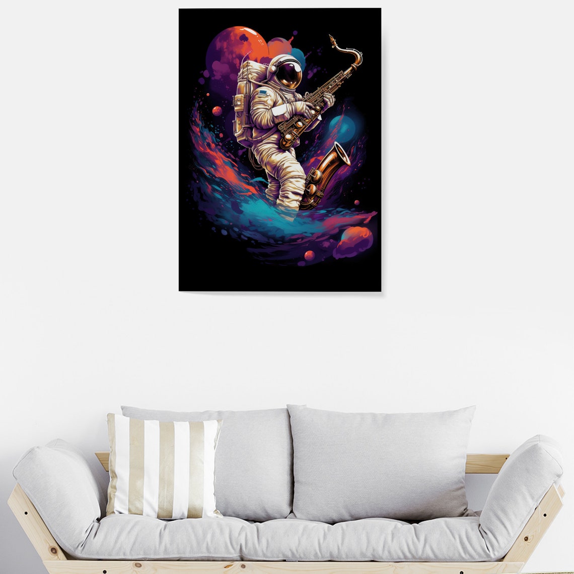 Astronaut Playing Saxophone Space Planets Neon Galaxy Art Poster - Image 6