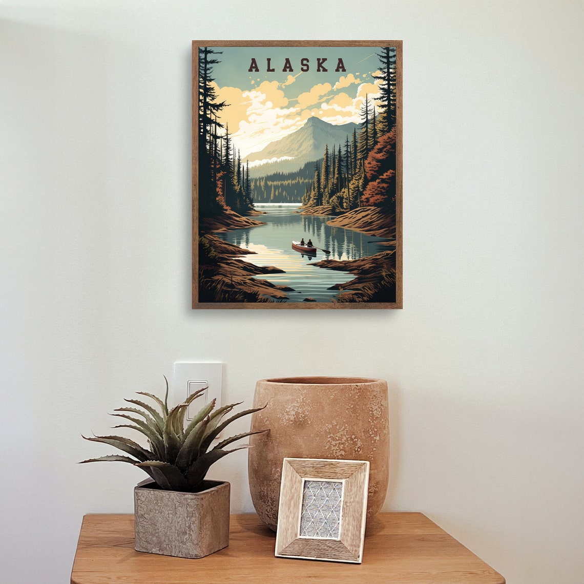 Alaska Retro Travel Poster with Canoe Mountain Lake Pine Forest - Image 7