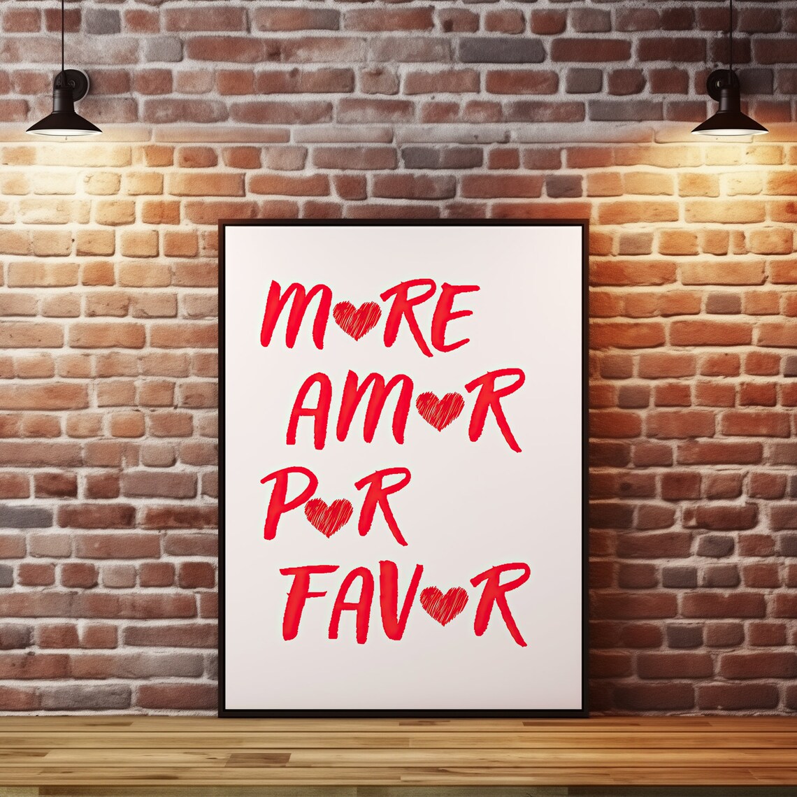 More Amor Por Favor Red Hearts Romantic Typography Love Quote Poster - Image 6