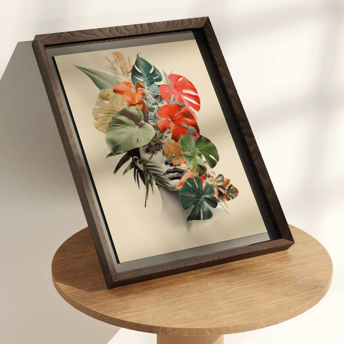Tropical Monstera Leaves Woman Face Botanical Collage Poster - Image 3