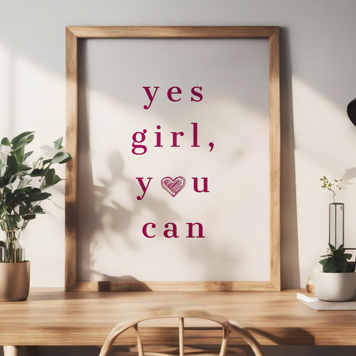Yes Girl You Can Affirmation Pink Serif Heart Typography Poster - Image 5