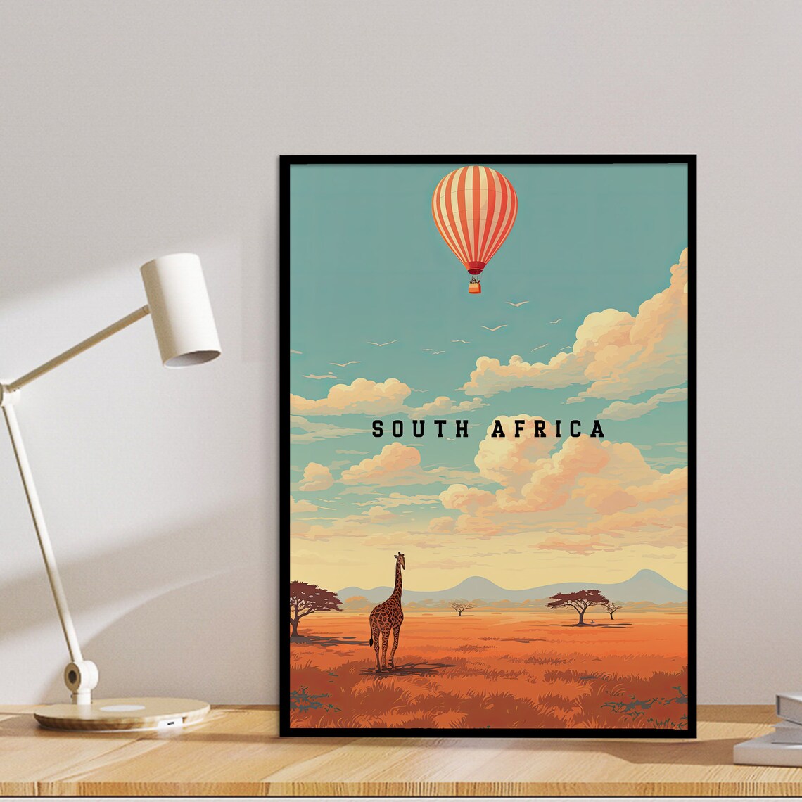South Africa Safari Giraffe Hot Air Balloon Retro Travel Poster - Image 5