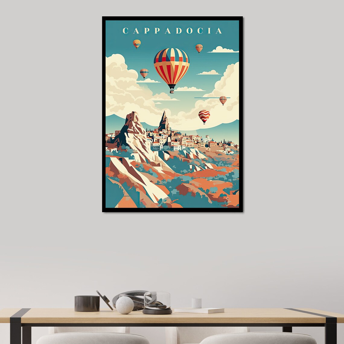 Cappadocia Retro Hot Air Balloons Over Fairy Chimney Town Poster - Image 5