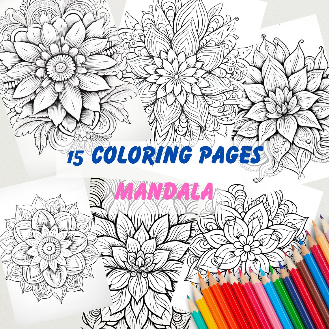 Mandala 15 Intricate Floral Coloring Pages for Adults Relaxation Print